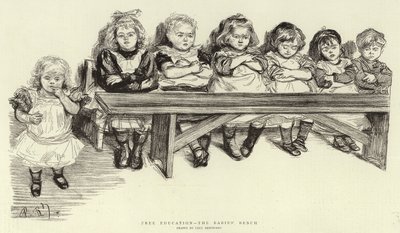 Bezpłatna edukacja, ławeczka dla dzieci autorstwa Charles Paul Renouard